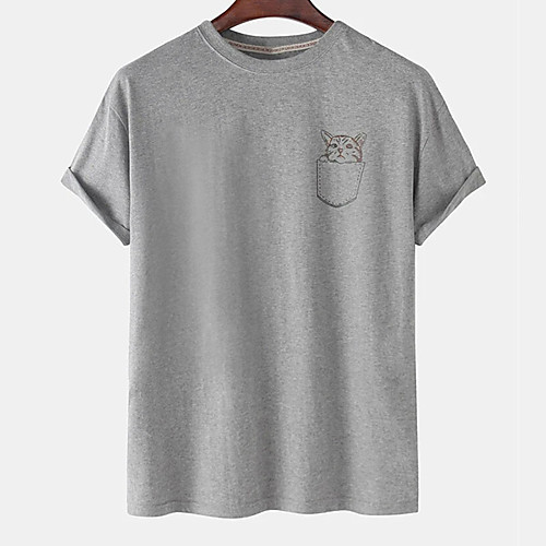 

Men's Unisex Tee T shirt Hot Stamping Cat Graphic Prints Animal Plus Size Print Short Sleeve Casual Tops Cotton Basic Designer Big and Tall White Light gray