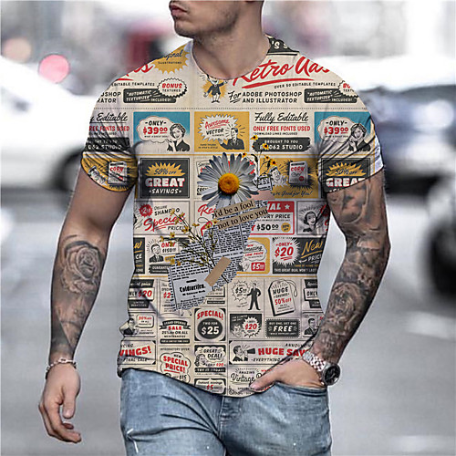 

Men's Tee T shirt Shirt 3D Print Graphic Prints Daisy Print Short Sleeve Daily Tops Casual Designer Big and Tall Khaki
