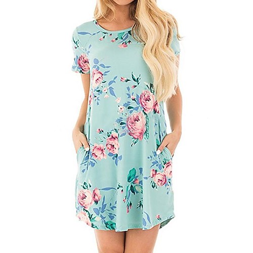 

Women's A Line Dress Short Mini Dress Light Blue Circle of elements Blushing Pink Green White Short Sleeve Pattern Summer Casual S M L XL XXL