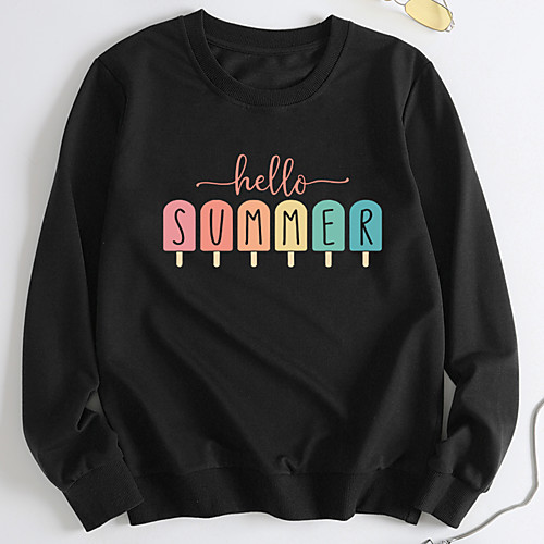 

Women's Pullover Sweatshirt Ice Cream Letter Casual Other Prints Casual Hoodies Sweatshirts Loose Yellow Light Grey White