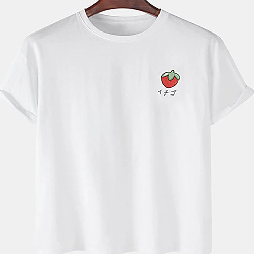 

Men's Unisex Tee T shirt Hot Stamping Strawberry Plus Size Print Short Sleeve Casual Tops Cotton Basic Designer Big and Tall White Black Light gray