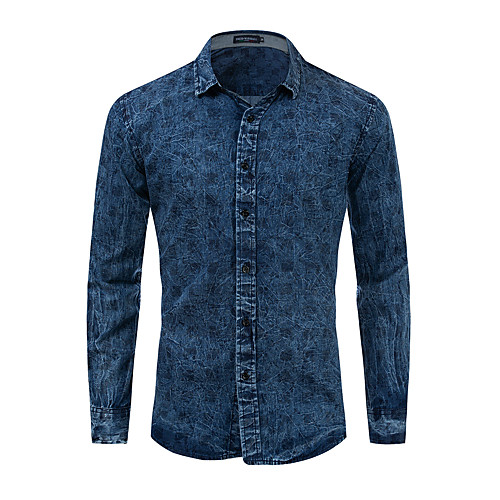 

Men's Shirt Color Block Button-Down Long Sleeve Street Tops Cotton Casual Nostalgic Comfortable Navy Blue Light Blue