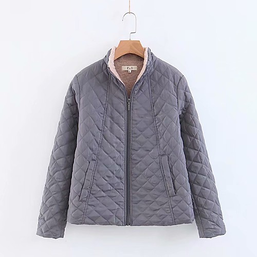 

Women's Coat Daily Wear Fall Winter Regular Coat Regular Fit Casual Jacket Solid Color Zipper Navy Red Wine / Spring / Cotton