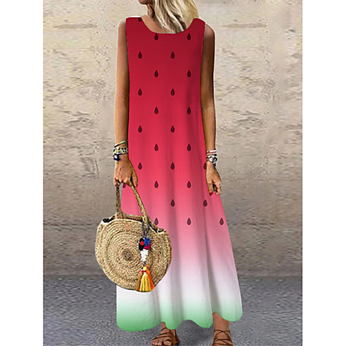 

Women's Shift Dress Maxi long Dress Red Sleeveless Polka Dot Print Summer Round Neck Elegant 2021 S M L XL XXL 3XL