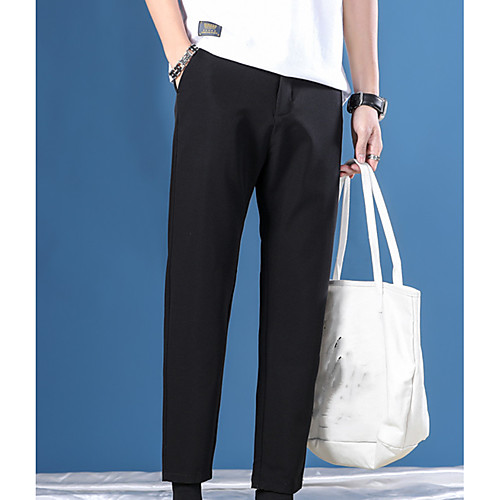 

Men's Chino Soft Going out Work Chinos Business Pants Solid Color Ankle-Length Blue Black