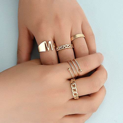 

Fashion Ring set Ring Ins Net Red Cold Wind Niche Design Letter M Twist Geometric Ring 5pc Set
