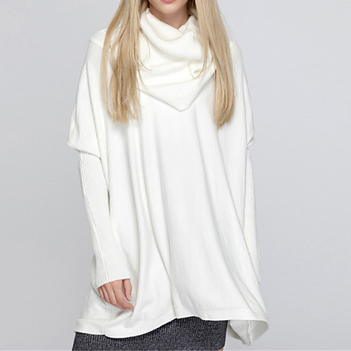 

Women's Knitted Solid Color Sweater Long Sleeve Sweater Cardigans Turtleneck Fall Winter White Red Black