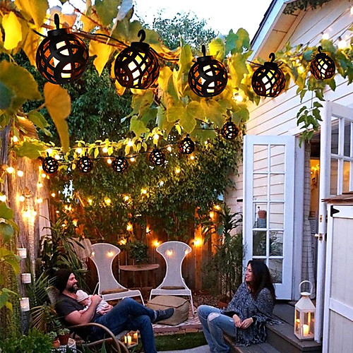

Outdoor Solar Power LED Flame String Lantern Lights 5M Outdoor IP65 Waterproof Flickering Flame Hanging Solar Lantern Lamp with 8 Balls for Patio Garden Yard Patio Decoration Lighting