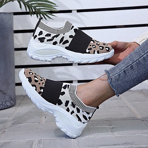 

Women's Sneakers Wedge Heel Round Toe Elastic Fabric Leopard Leopard Pink