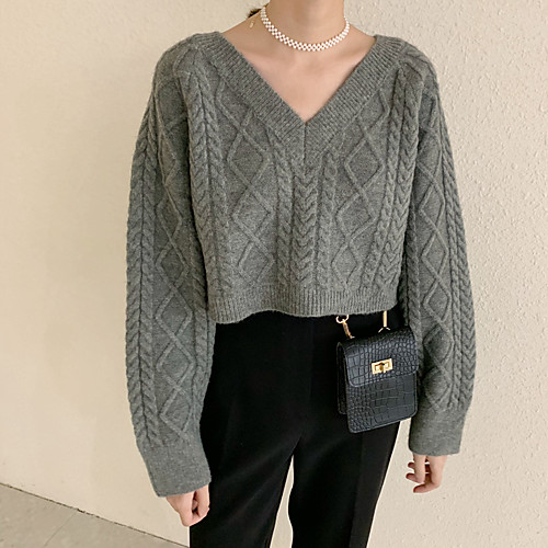 

Women's Solid Color Sweater Long Sleeve Sweater Cardigans V Neck White Gray