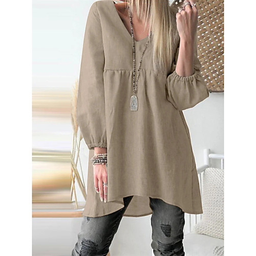 

Women's Blouse Shirt Plain Long Sleeve V Neck Basic Streetwear Tops Blue Khaki Black