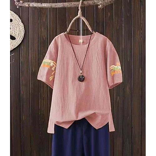 

Women's Plus Size Tops Blouse Shirt Solid Color Short Sleeve U Neck Navy Yellow Blushing Pink Big Size L XL XXL XXXL 4XL