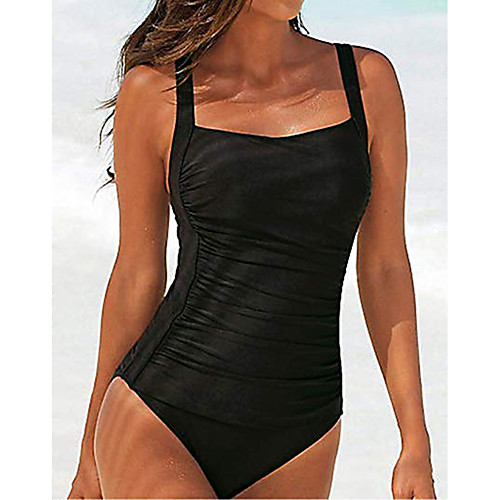 

Women's One Piece Monokini Swimsuit Ruched Solid Color Blue Wine Black Brown Navy Blue Swimwear Padded Scoop Neck Bathing Suits New Vintage Sweet / Strap / Padded Bras / Going out / Slim / Strap