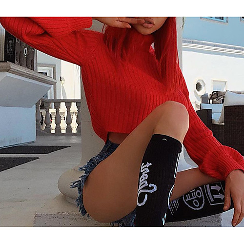 

Women's Solid Color Sweater Long Sleeve Sweater Cardigans High Neck Red