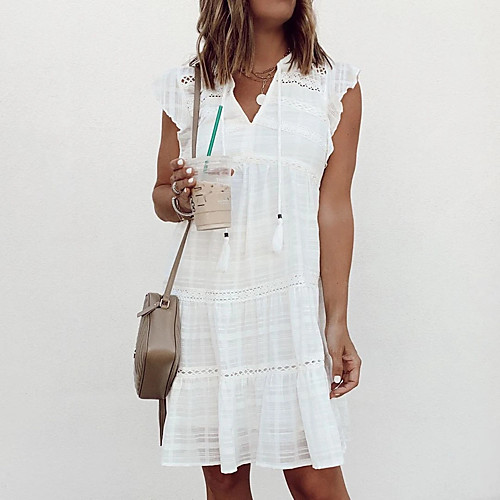 

Women's A Line Dress Knee Length Dress White Sleeveless Solid Color Summer Casual 2021 S M L XL XXL XXXL
