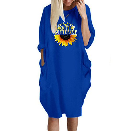 

Women's T Shirt Dress Tee Dress Knee Length Dress Blue Yellow Fuchsia Gray Green White Black Long Sleeve Floral Letter Spring Summer Round Neck Casual Oversized 2021 S M L XL XXL 3XL 4XL 5XL