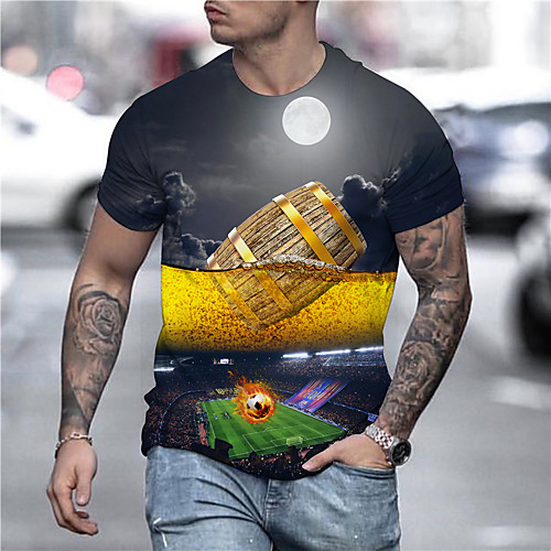 

Men's Unisex Tee T shirt Shirt 3D Print Graphic Prints Beer Football Print Short Sleeve Daily Tops Casual Designer Big and Tall Black / Gray