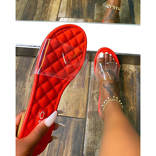 

Women's Sandals Outdoor Slippers Flat Heel Round Toe PU Solid Colored Red Black Pink