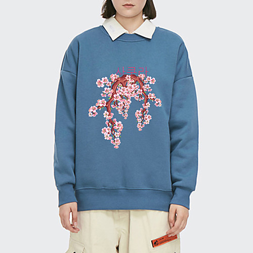 

Women's Pullover Sweatshirt Floral Print Daily Other Prints Basic Hoodies Sweatshirts Loose Blue Blushing Pink White