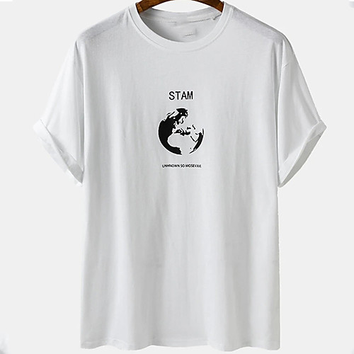 

Men's Unisex Tee T shirt Hot Stamping Graphic Prints Earth Plus Size Print Short Sleeve Casual Tops Cotton Basic Designer Big and Tall White