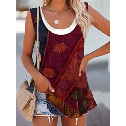 

Women's Tank Top Vest Graphic Print U Neck Basic Streetwear Tops Wine