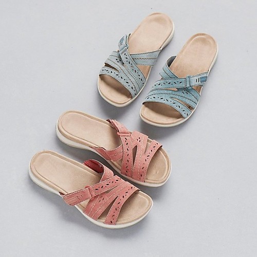 

Women's Sandals Flat Heel Round Toe PU Solid Colored White Red Black