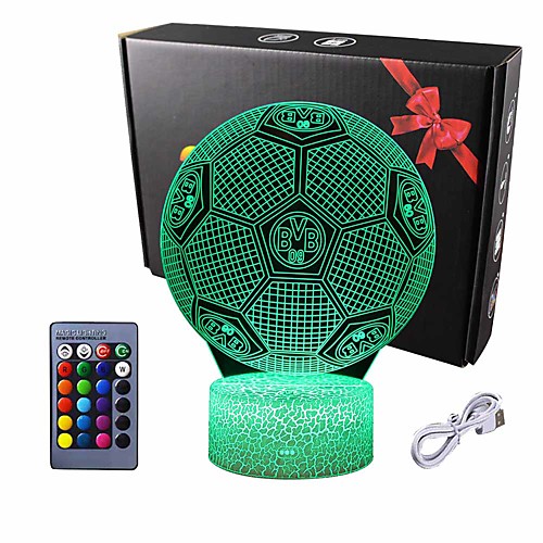 

3D Night Light Football Euro Cup Soccer 3D Illusion Lamp Ball Bedroom Lights for Boys Kids Sports Fans 16Colors Change with Smart Control Cool Gifts for Birthday Christmas Holidays Room Decor