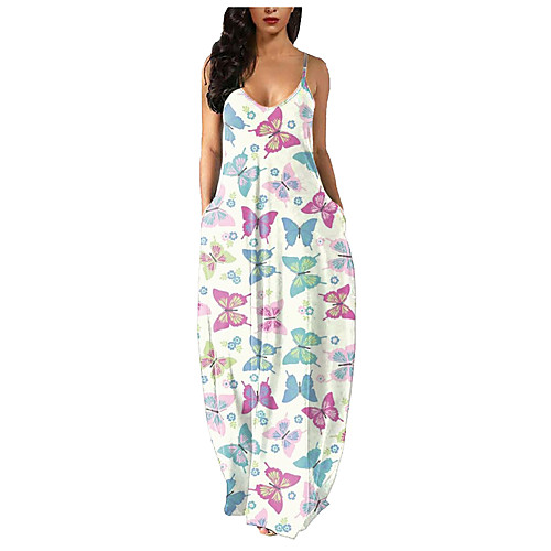 

Women's Strap Dress Maxi long Dress Blue Purple Yellow Blushing Pink Green Sleeveless Animal Print Summer V Neck Boho 2021 S M L XL XXL