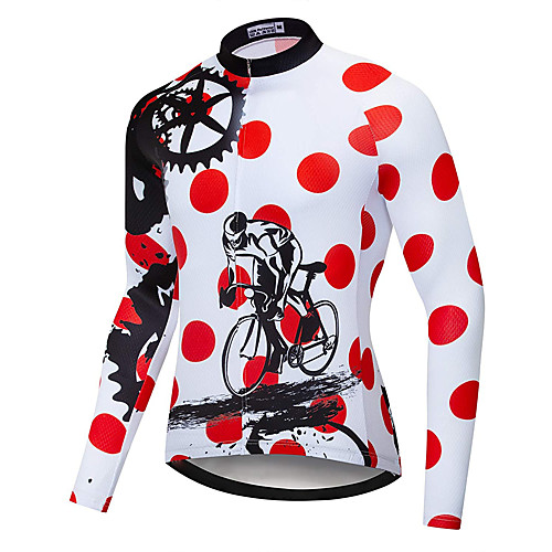 

21Grams Polka Dot Novelty Gear Men's Long Sleeve Cycling Jersey - Red and White Bike Jersey Top UV Resistant Quick Dry Moisture Wicking Sports Winter Elastane Terylene Polyester Taffeta Mountain Bike