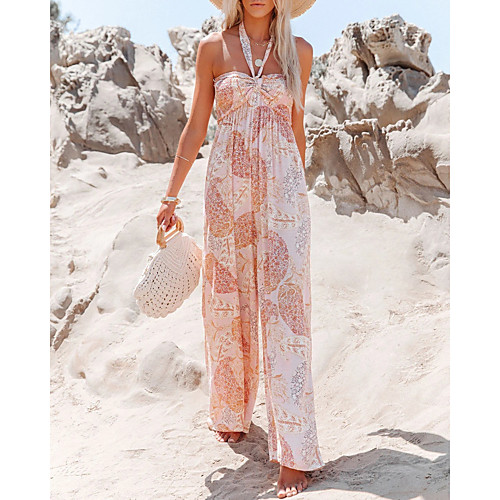 

Women's Casual / Daily 2021 Blushing Pink Jumpsuit Floral Print / Chiffon