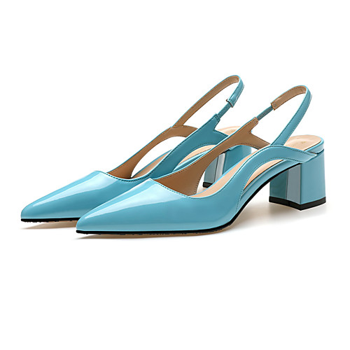 

Women's Sandals Chunky Heel Pointed Toe Patent Leather Solid Colored Yellow Dark Green Black