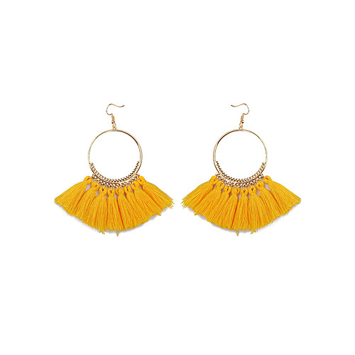 

Multi-layer Velvet Cotton Fan-shaped Ear Hook Big Circle Tassel Earrings