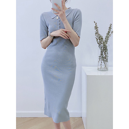 

Women's A Line Dress Knee Length Dress Coffee color Gray Solid Color Summer Casual 2021 S M L