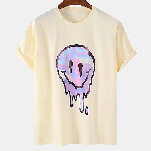 

Men's Unisex Tee T shirt Hot Stamping Graphic Prints Emoji Face Plus Size Print Short Sleeve Casual Tops Cotton Basic Designer Big and Tall White Black Khaki
