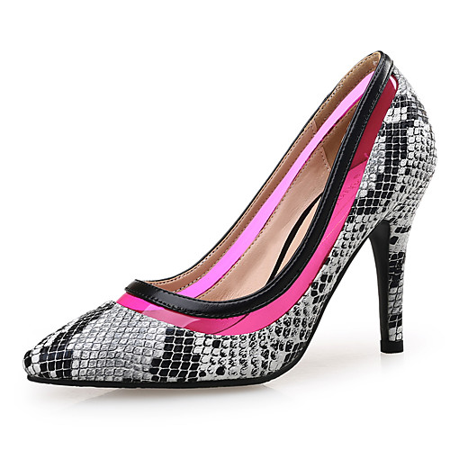 

Women's Heels Pumps Pointed Toe Faux Leather Color Block Almond Black Gray