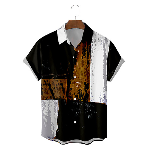 

Men's Shirt Color Block Button-Down Short Sleeve Casual Tops Casual Fashion Breathable Comfortable Yellow Green