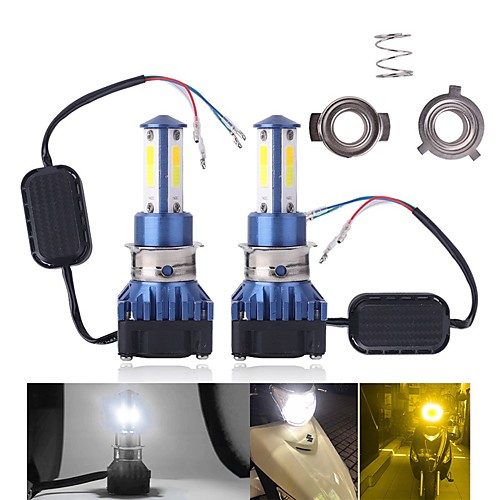 

1Set H4 led HS1 PH7 Motor Led Motorcycle Headlight COB Headlamp For Moped Scooters Motorbike Dual Color Strobe Flash Motor Styling