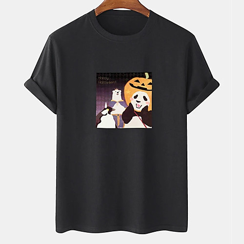 

Men's Unisex Tee T shirt Hot Stamping Halloween Graphic Prints Panda Plus Size Print Short Sleeve Casual Tops Cotton Basic Designer Big and Tall White Black Khaki