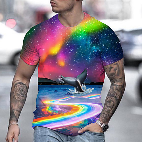 

Men's Tee T shirt Shirt 3D Print Rainbow Graphic Prints Print Short Sleeve Daily Tops Casual Designer Big and Tall Rainbow