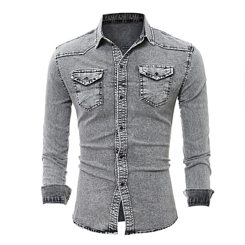

Men's Shirt non-printing Solid Color Denim Short Sleeve Casual Tops Simple Lightweight Comfortable Blue Light gray Dark Gray