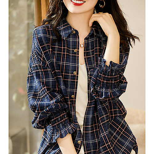 

Women's Coat Daily Wear Spring Summer Regular Coat Regular Fit Casual / Daily Jacket Plaid / Check Button Photo Color