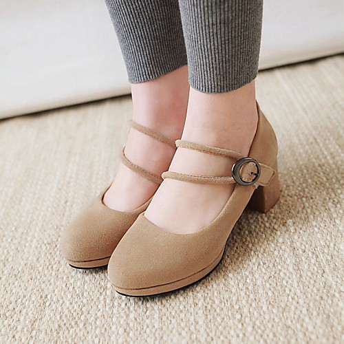 

Women's Heels Chunky Heel Round Toe PU Synthetics Almond Black Pink