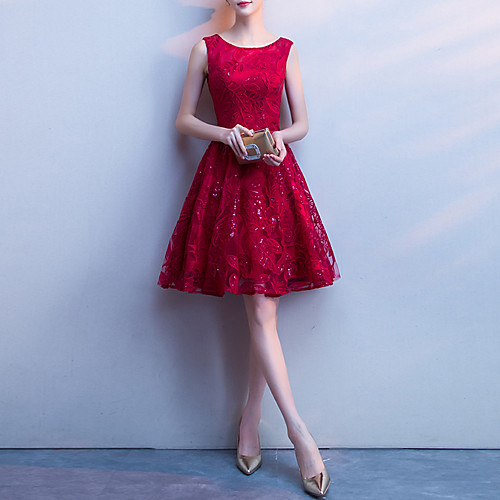 

A-Line Elegant Floral Party Wear Cocktail Party Dress Jewel Neck Sleeveless Short / Mini Tulle with Pleats 2021