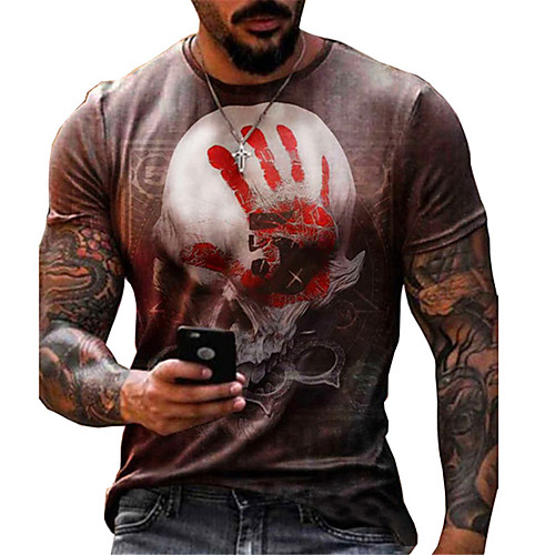 

Men's Tee T shirt 3D Print Graphic Skull Plus Size Short Sleeve Casual Tops Basic Designer Slim Fit Big and Tall Blue Red Black