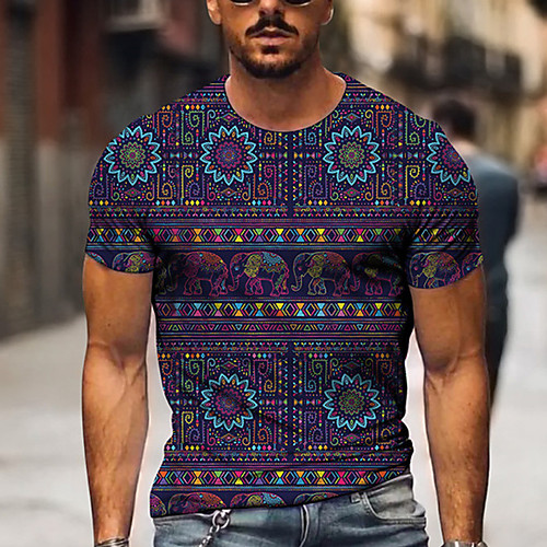 

Men's Tee T shirt 3D Print Floral Graphic Plus Size Short Sleeve Casual Tops Basic Designer Slim Fit Big and Tall Blue Yellow Navy Blue