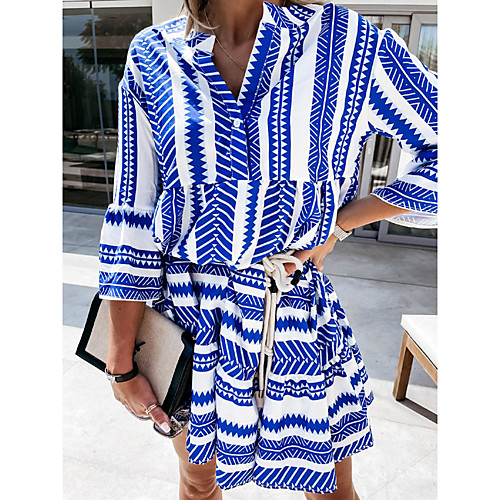 

Women's A Line Dress Short Mini Dress Blue Black Red 3/4-Length Sleeve Print Summer Casual 2021 S M L XL 2XL