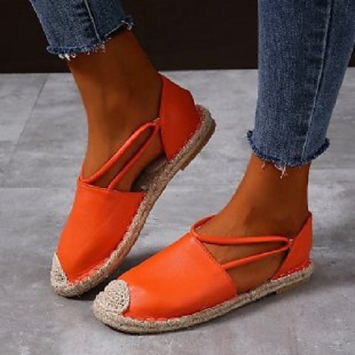 

Women's Sandals Espadrilles Flat Heel Round Toe PU Solid Colored Black Orange Beige