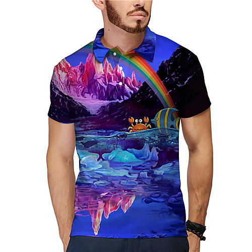 

Men's Golf Shirt Tennis Shirt 3D Print Scenery Button-Down Short Sleeve Street Tops Casual Fashion Cool Blue / Sports