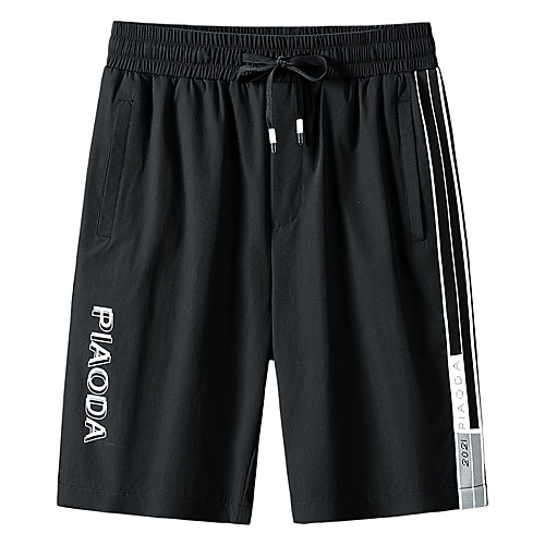 

Men's Simple Shorts Cycling Quick Dry Moisture Wicking Breathable Soft Outdoor Sports Casual Daily Chinos Shorts Pants Pattern Letter Knee Length Sporty Drawstring Pocket Elastic Waist Black Gray