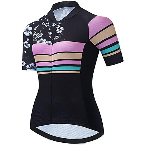

21Grams Women's Short Sleeve Cycling Jersey Summer Spandex Black Stripes Floral Botanical Bike Top Mountain Bike MTB Road Bike Cycling Sports Clothing Apparel / Stretchy / Athleisure